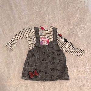 NWT Minnie Mouse Jean Denim Dress Jumper with White Shirt 18M